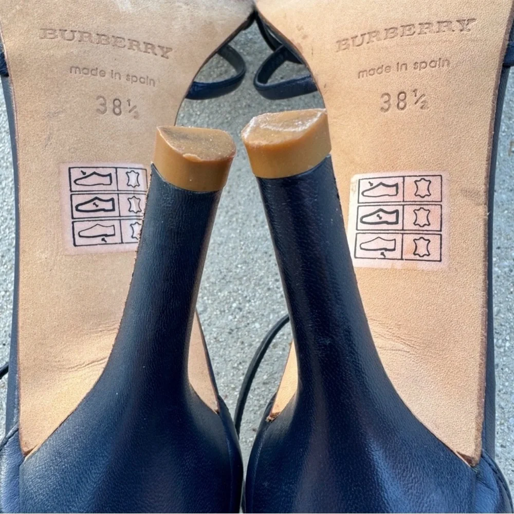BURBERRY Strappy Leather Navy Blue w/Classic Plaid Toe Stiletto Sandals w/Box